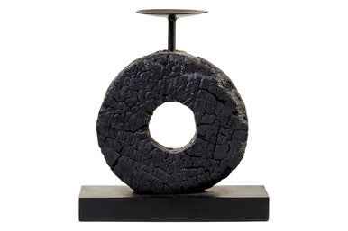 Fidel Small Charred Black Mango Wood Log Candle Holder