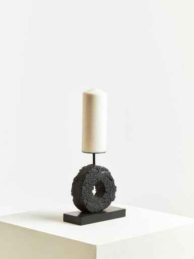 Fidel Small Charred Black Mango Wood Log Candle Holder
