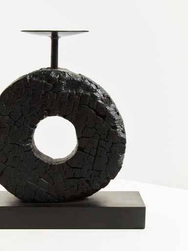 Fidel Small Charred Black Mango Wood Log Candle Holder