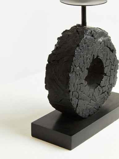 Fidel Small Charred Black Mango Wood Log Candle Holder