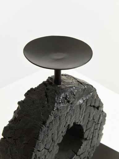 Fidel Small Charred Black Mango Wood Log Candle Holder
