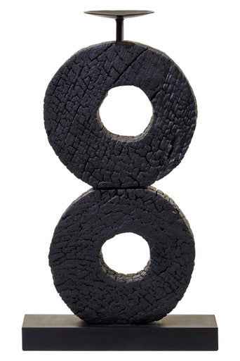 Fidel Large Charred Black Mango Wood Log Candle Holder