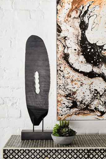 Fidel Rustic Black Vertical Mango Wood Slice Sculpture