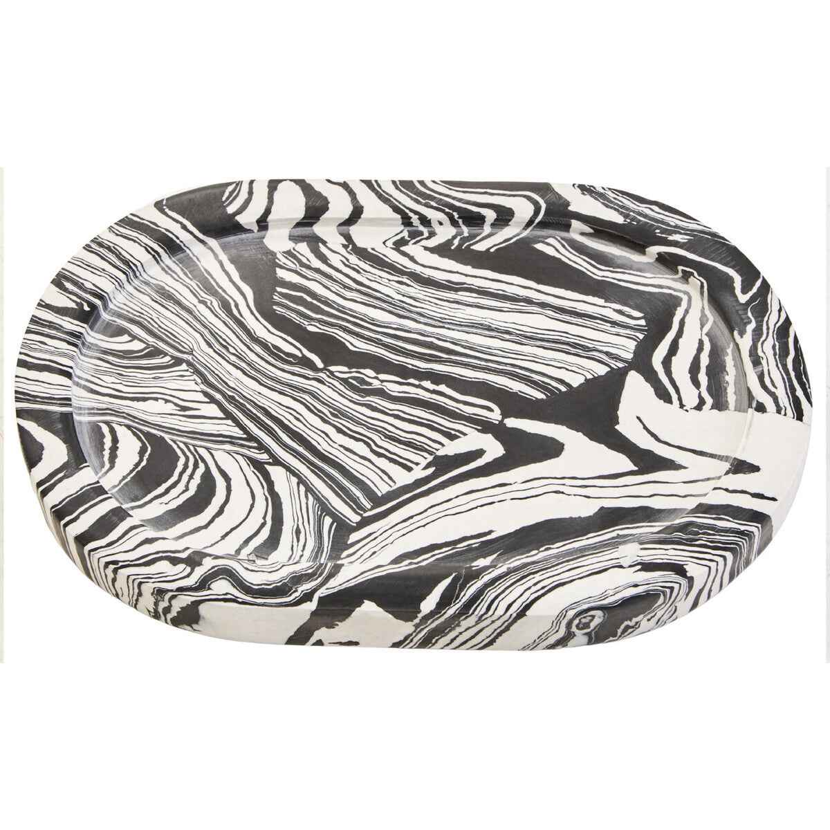Helsa Black And White Oval Marble Tray