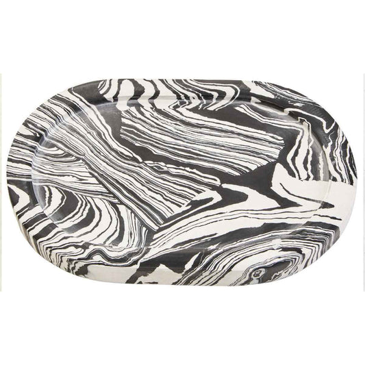 Helsa Black And White Oval Marble Tray
