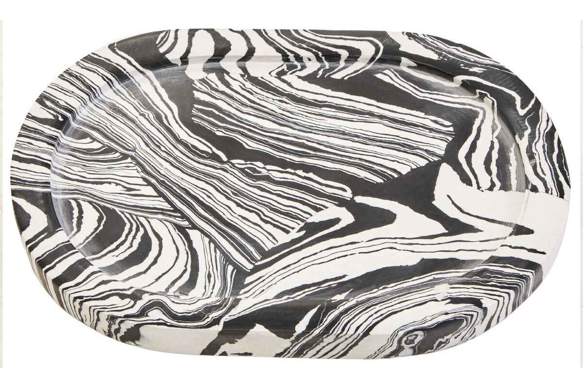Helsa Black And White Oval Marble Tray