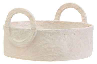 Sanai Cotton Mache Round Tray With Decorative Handles