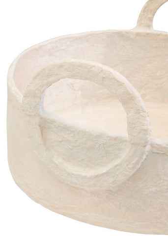 Sanai Cotton Mache Round Tray With Decorative Handles