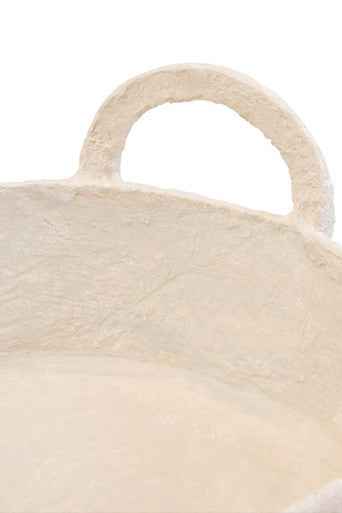 Sanai Cotton Mache Round Tray With Decorative Handles