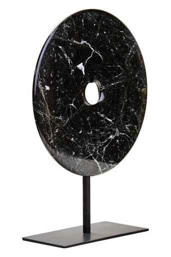 Salmo Small Round Black Marble Disc Sculpture