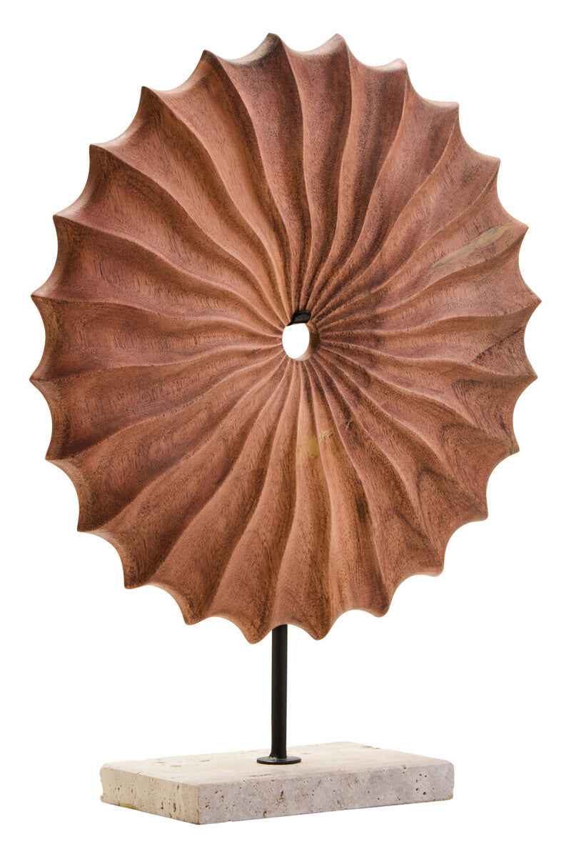 Westo Natural Wood Round Sculpture with Travertine Base
