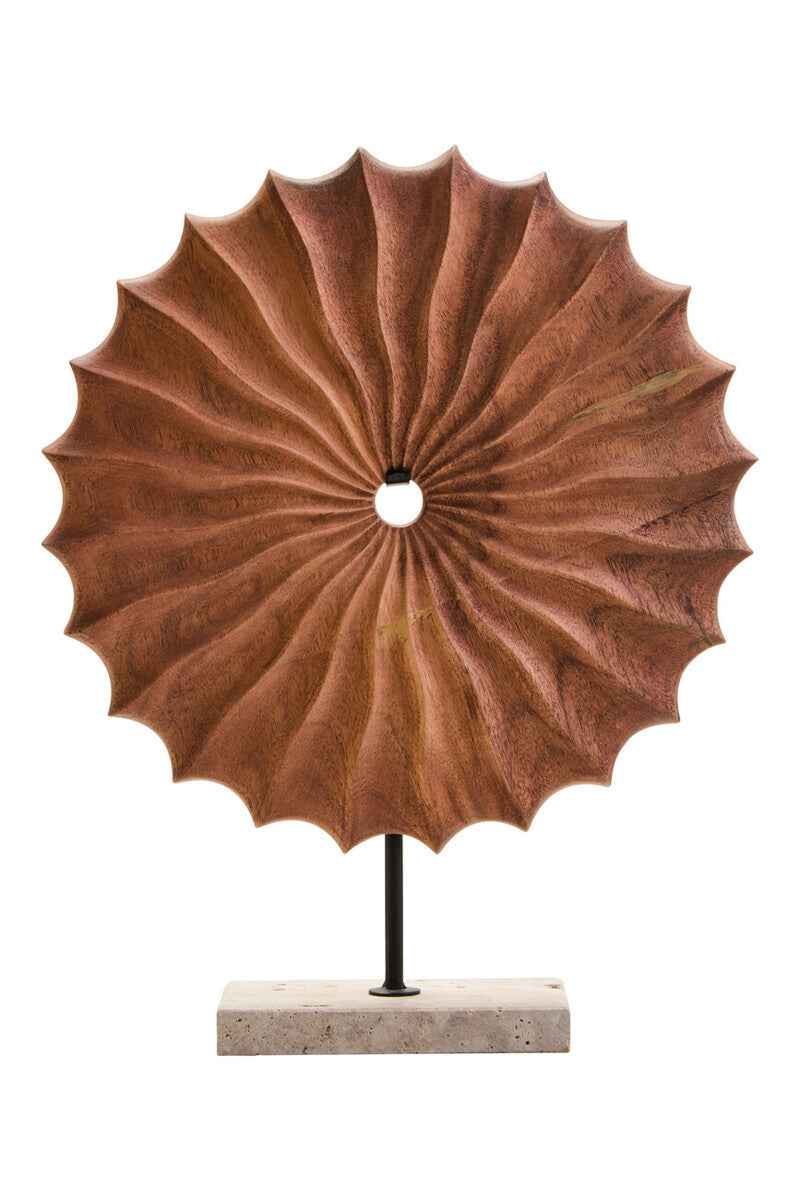 Westo Natural Wood Round Sculpture with Travertine Base