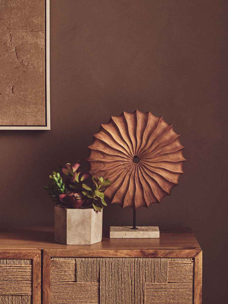 Westo Natural Wood Round Sculpture with Travertine Base