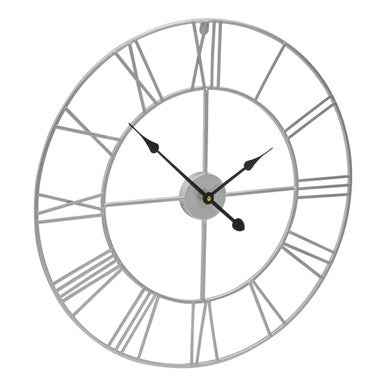 Genova 60cm Dia Silver Metal Roman Numeral Wall Clock