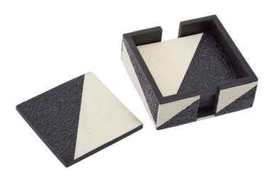 Ezra Set Of Four Black And White Coasters With Holder
