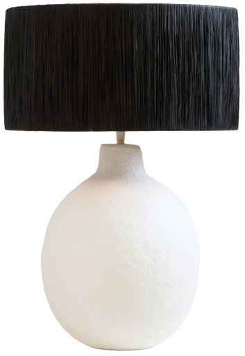 Carta 61cm White Papier Mache Table Lamp With Black Raffia Shade