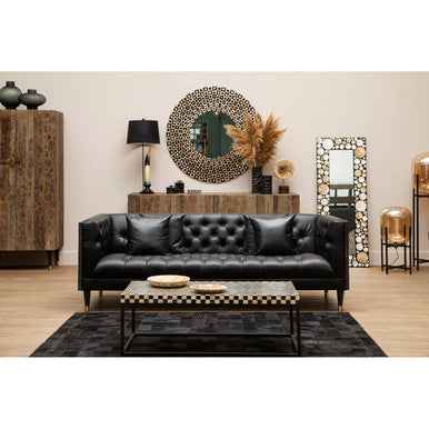 Bosie Safira Large Black Hair on Leather Patchwork Rug With Gold Studs