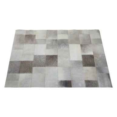 Bosie Safira Small Grey Hair on Leather Patchwork Rug