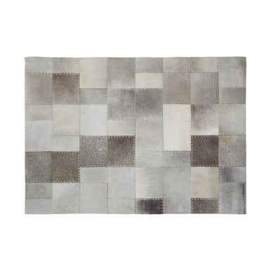Bosie Safira Small Grey Hair on Leather Patchwork Rug