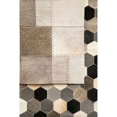 Bosie Safira Small Grey Hair on Leather Patchwork Rug