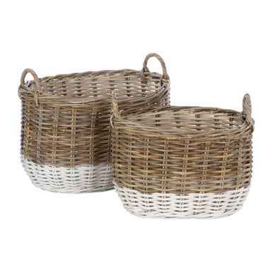 Hampstead Set of Two Natural Rattan Oval Storage Baskets