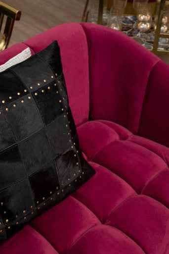 Bosie Safira Black Hair on Leather Patchwork Cushion