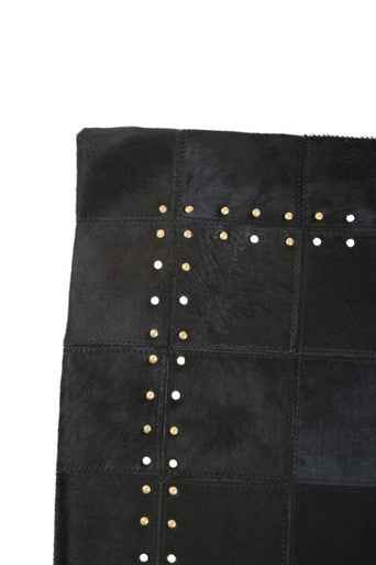 Bosie Safira Black Hair on Leather Patchwork Cushion