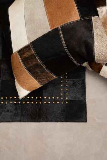 Bosie Safira Neutral Colourblock Hair on Leather Patchwork Cushion