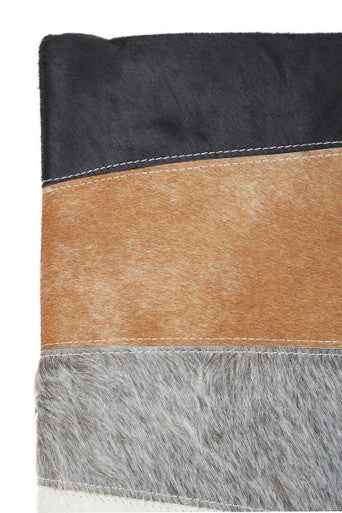 Bosie Safira Neutral Colourblock Hair on Leather Patchwork Cushion