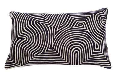 Bosie Ozella Black And White Embroidered Rectangular Cushion