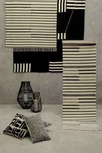 Bosie Ozella Black And White Embroidered Rectangular Cushion