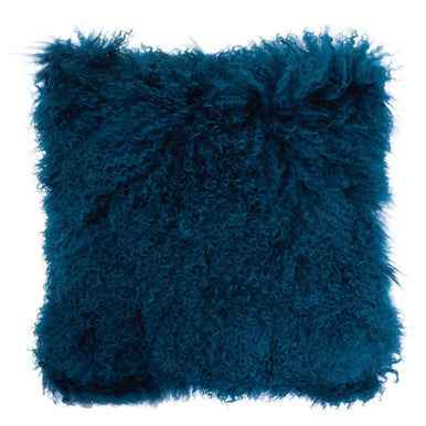Bosie Mongolian Fur Teal Square Cushion
