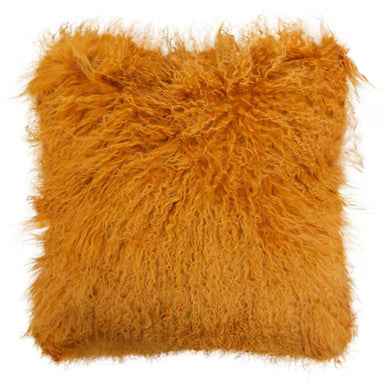 Bosie Mongolian Fur Ochre Square Cushion