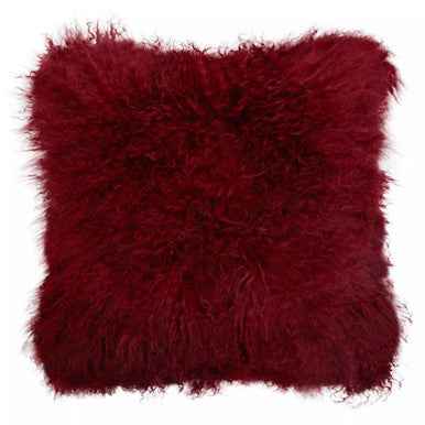 Bosie Mongolian Fur Maroon Square Cushion