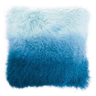 Bosie Mongolian Fur Blue Ombre Square Cushion