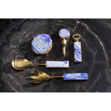 Bowerbird Agata Blue And Gold Candle Holder
