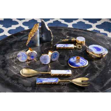 Bowerbird Agata Blue And Gold Candle Holder