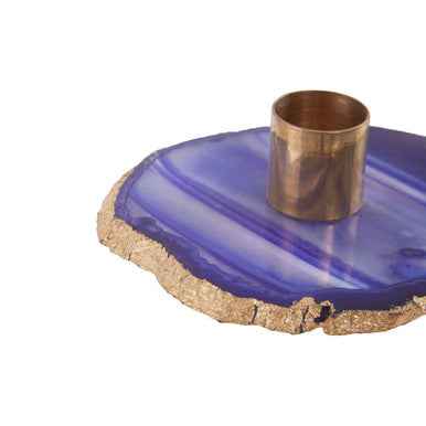 Bowerbird Agata Blue And Gold Candle Holder