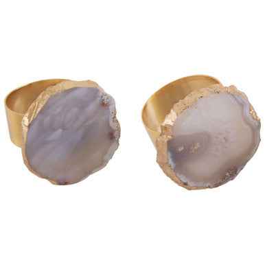 Bowerbird Agata Grey And Gold Napkin Rings