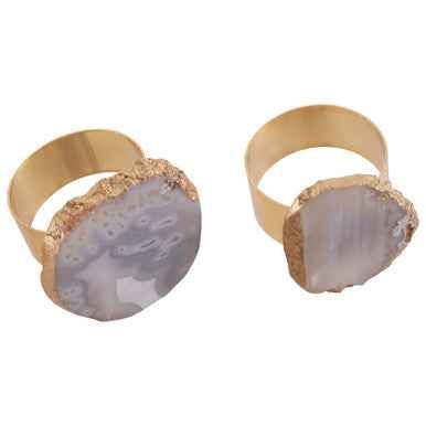 Bowerbird Agata Grey And Gold Napkin Rings