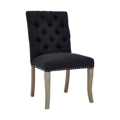 Kensington Townhouse Black Linen Dining Chair with Wooden Legs