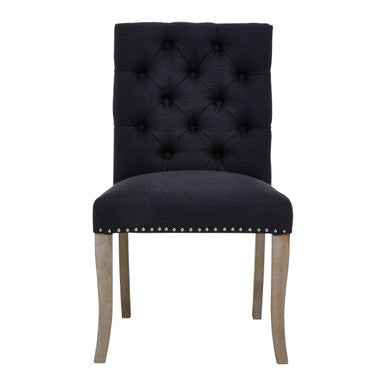 Kensington Townhouse Black Linen Dining Chair with Wooden Legs