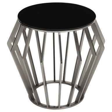 Ackley Silver Round Table with Black Glass