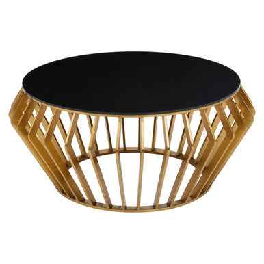 Ackley Gold Round Coffee Table with Black Glass