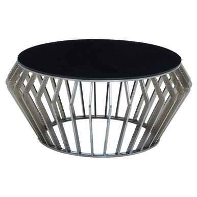 Ackley Silver Round Coffee Table with Black Glass