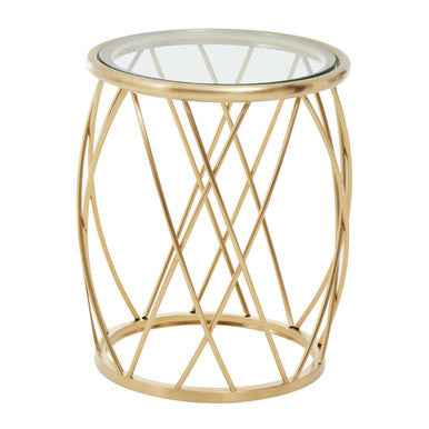 Ackley Gold Round Side Table with Clear Glass