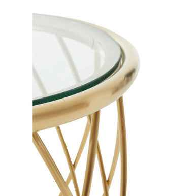 Ackley Gold Round Side Table with Clear Glass
