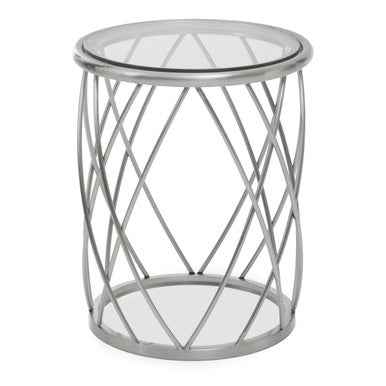 Ackley Silver Round Side Table with Clear Glass