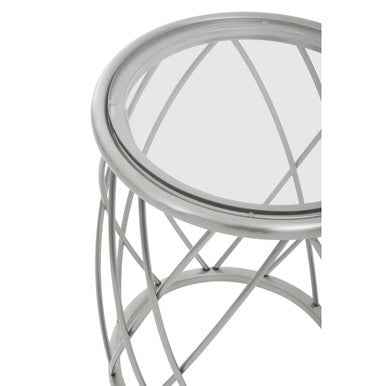 Ackley Silver Round Side Table with Clear Glass