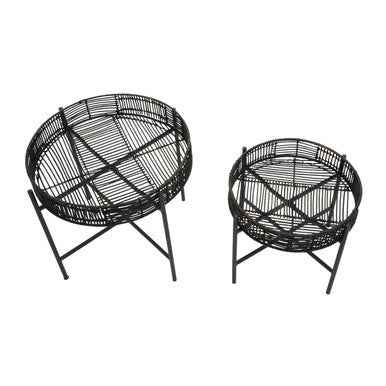 Batu Set Of 2 Black Rattan Side Tables